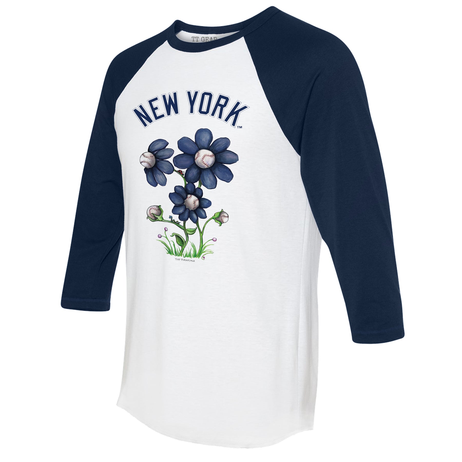 New York Yankees Blooming Baseballs 3/4 Navy Blue Sleeve Raglan