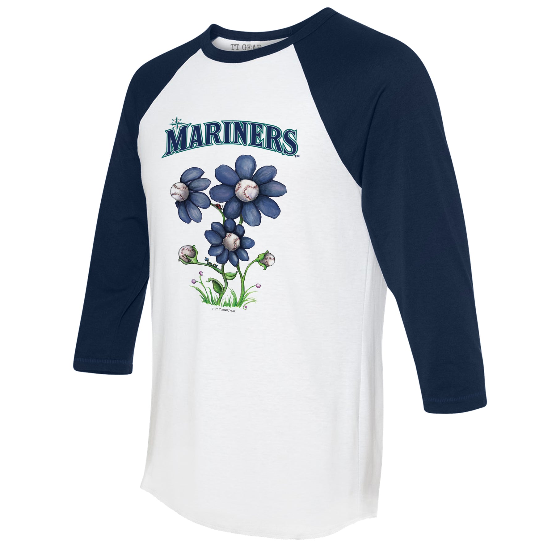 Seattle Mariners Blooming Baseballs 3/4 Navy Blue Sleeve Raglan
