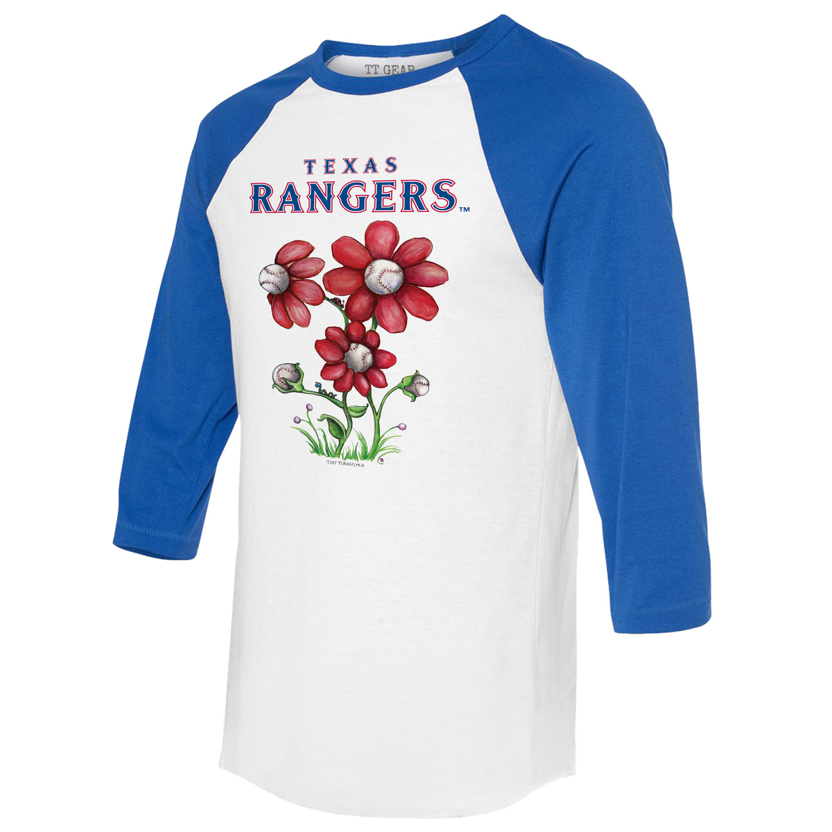 Texas Rangers Blooming Baseballs 3/4 Royal Blue Sleeve Raglan