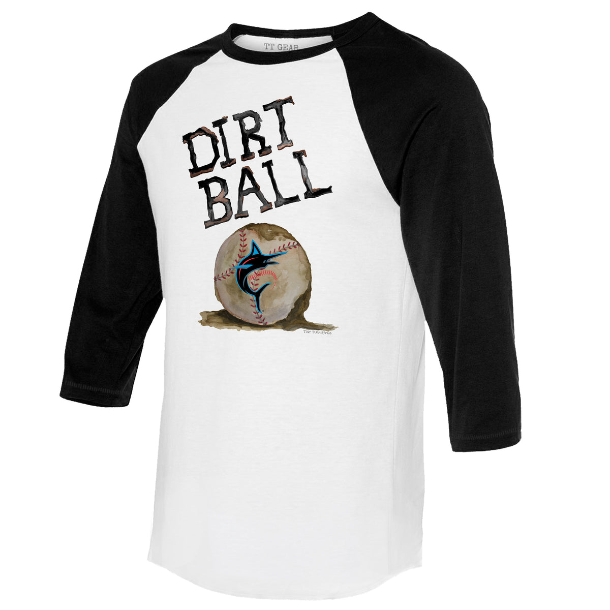 Miami Marlins Dirt Ball 3/4 Black Sleeve Raglan