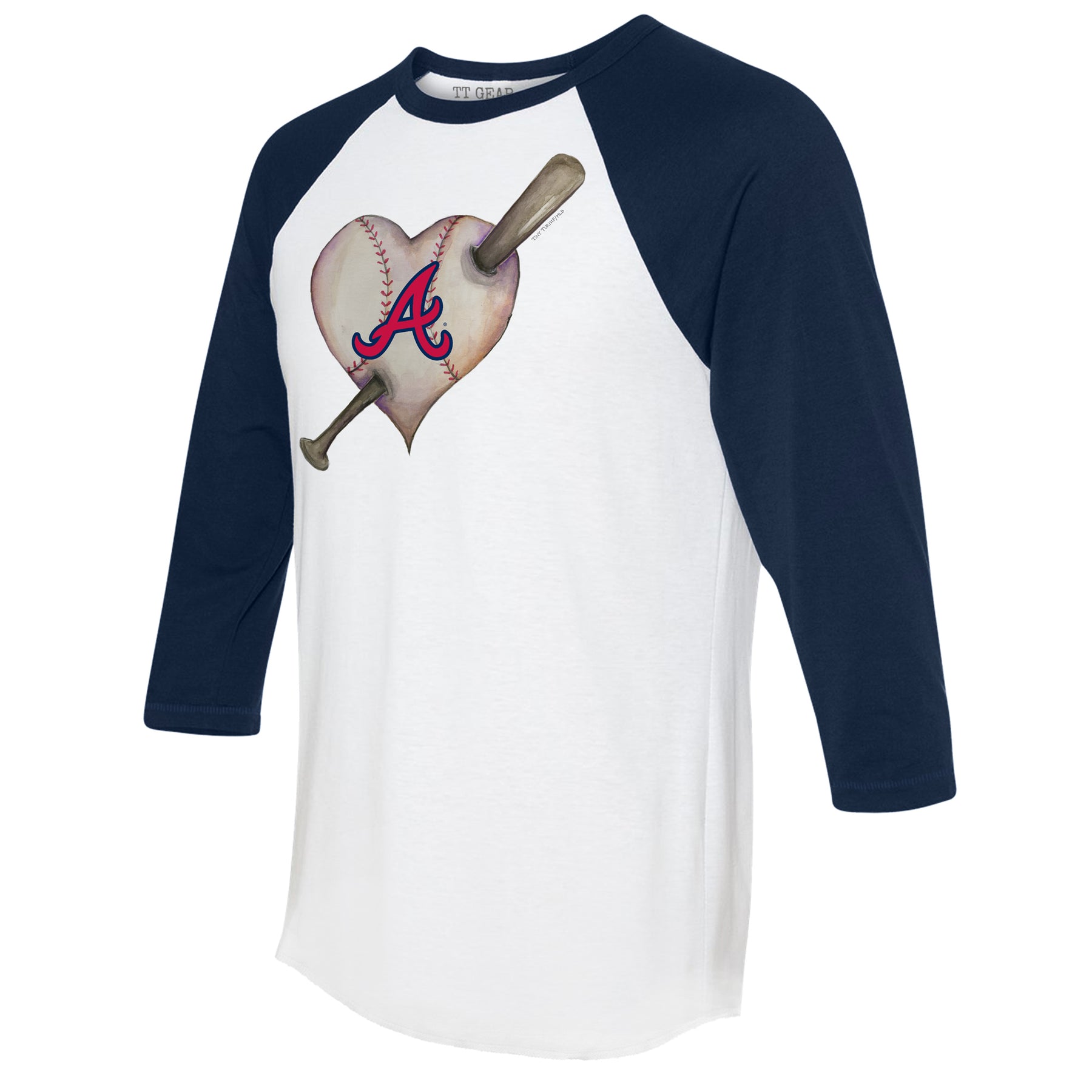 Atlanta Braves Heart Bat 3/4 Navy Blue Sleeve Raglan