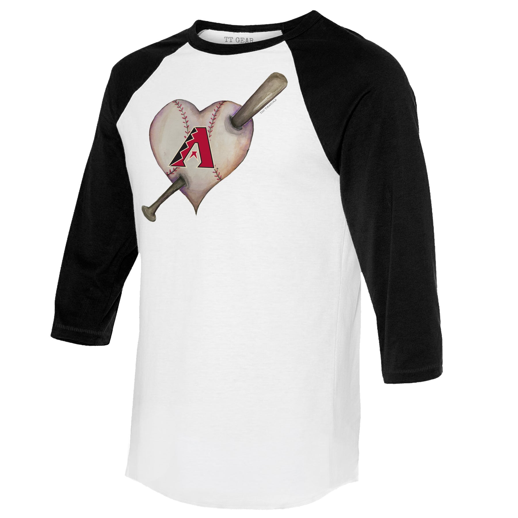 Arizona Diamondbacks Heart Bat 3/4 Black Sleeve Raglan