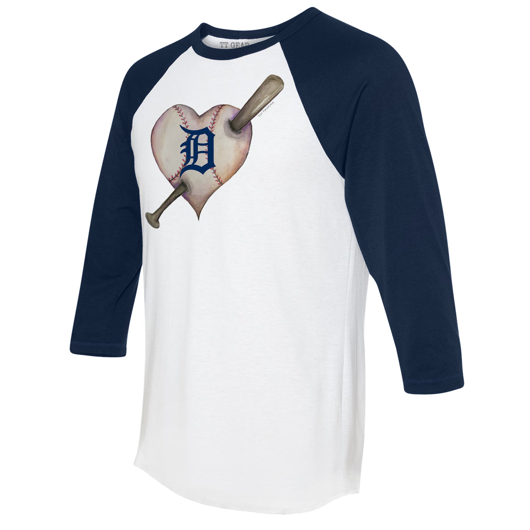 Detroit Tigers Heart Bat 3/4 Navy Blue Sleeve Raglan