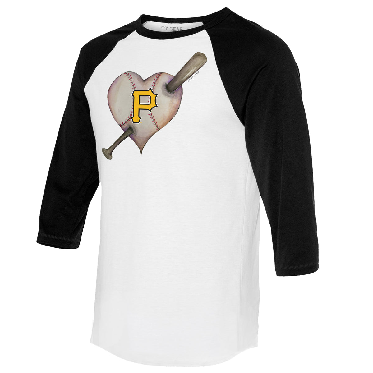 Pittsburgh Pirates Heart Bat 3/4 Black Sleeve Raglan