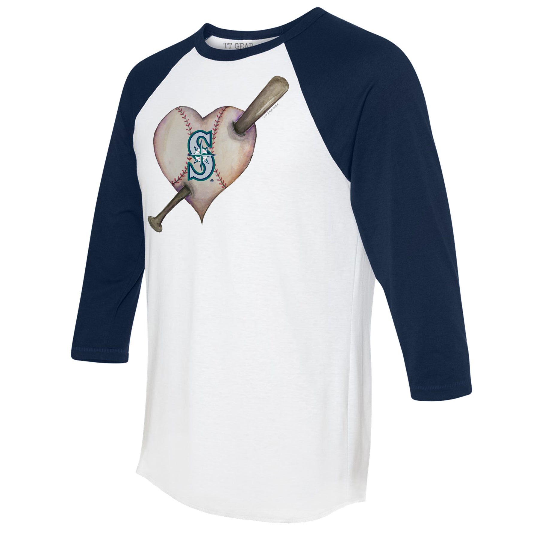 Seattle Mariners Heart Bat 3/4 Navy Blue Sleeve Raglan