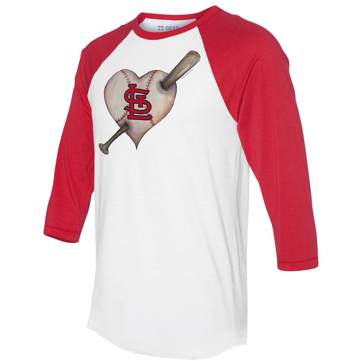 St. Louis Cardinals Heart Bat 3/4 Red Sleeve Raglan