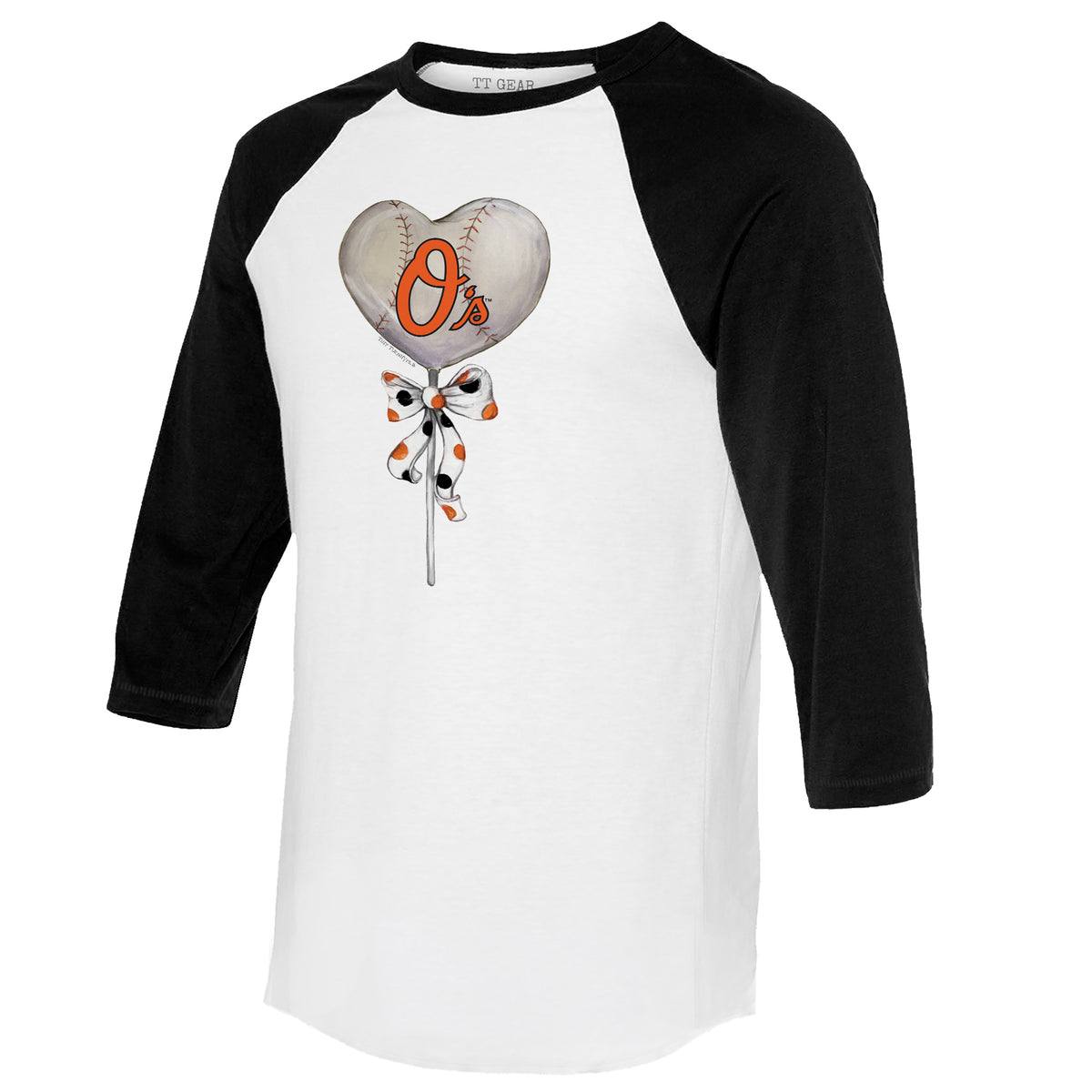Baltimore Orioles Heart Lolly 3/4 Black Sleeve Raglan