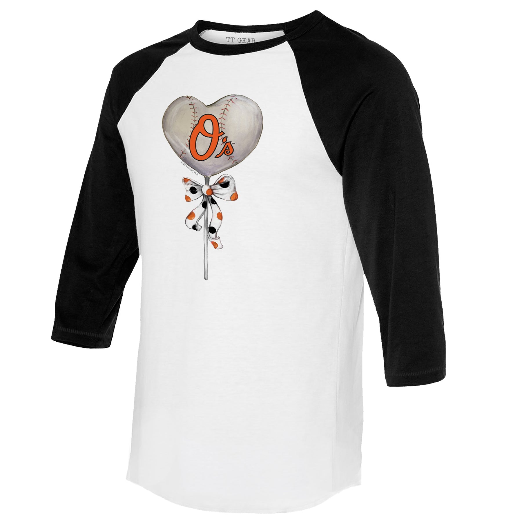 Baltimore Orioles Heart Lolly 3/4 Black Sleeve Raglan