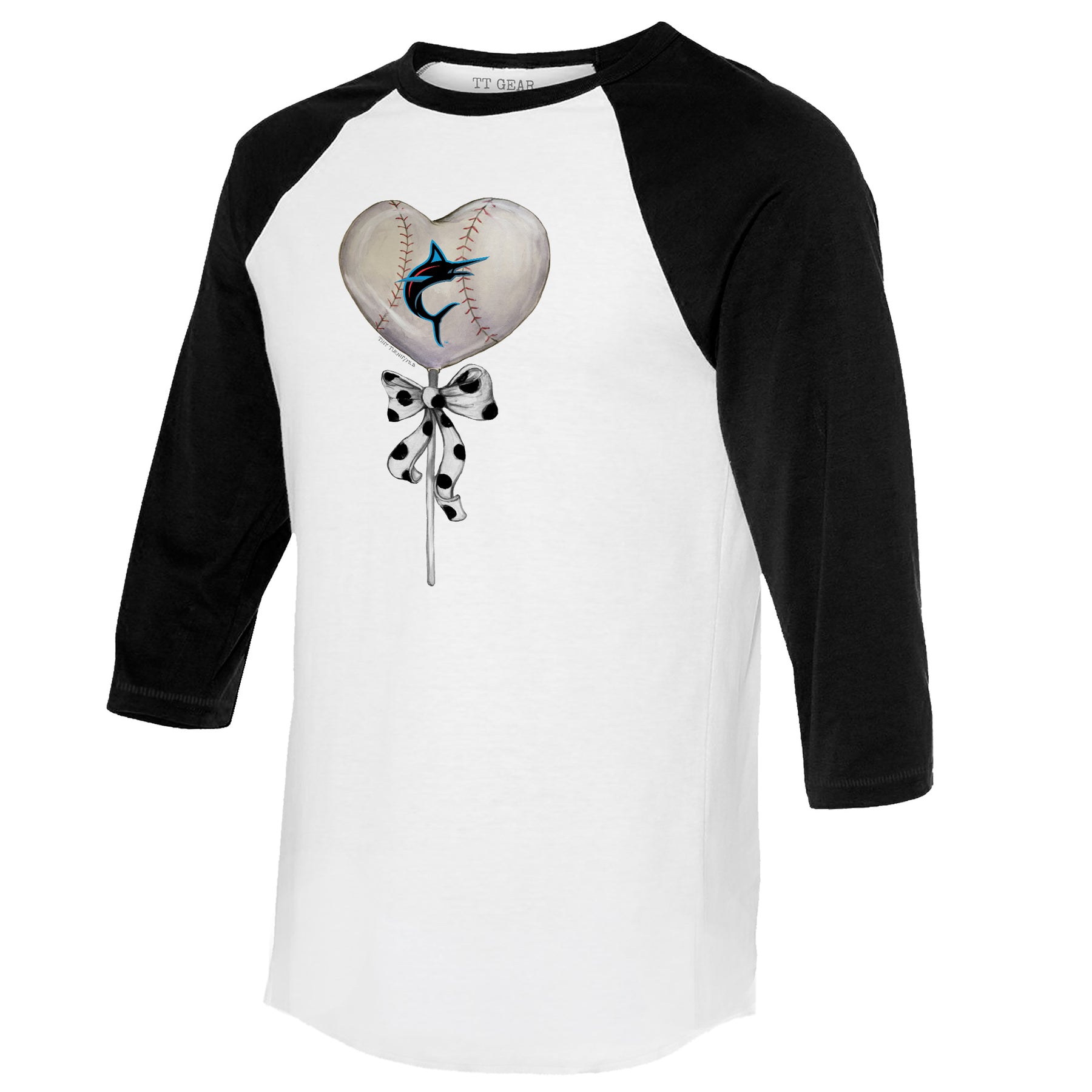 Miami Marlins Heart Lolly 3/4 Black Sleeve Raglan