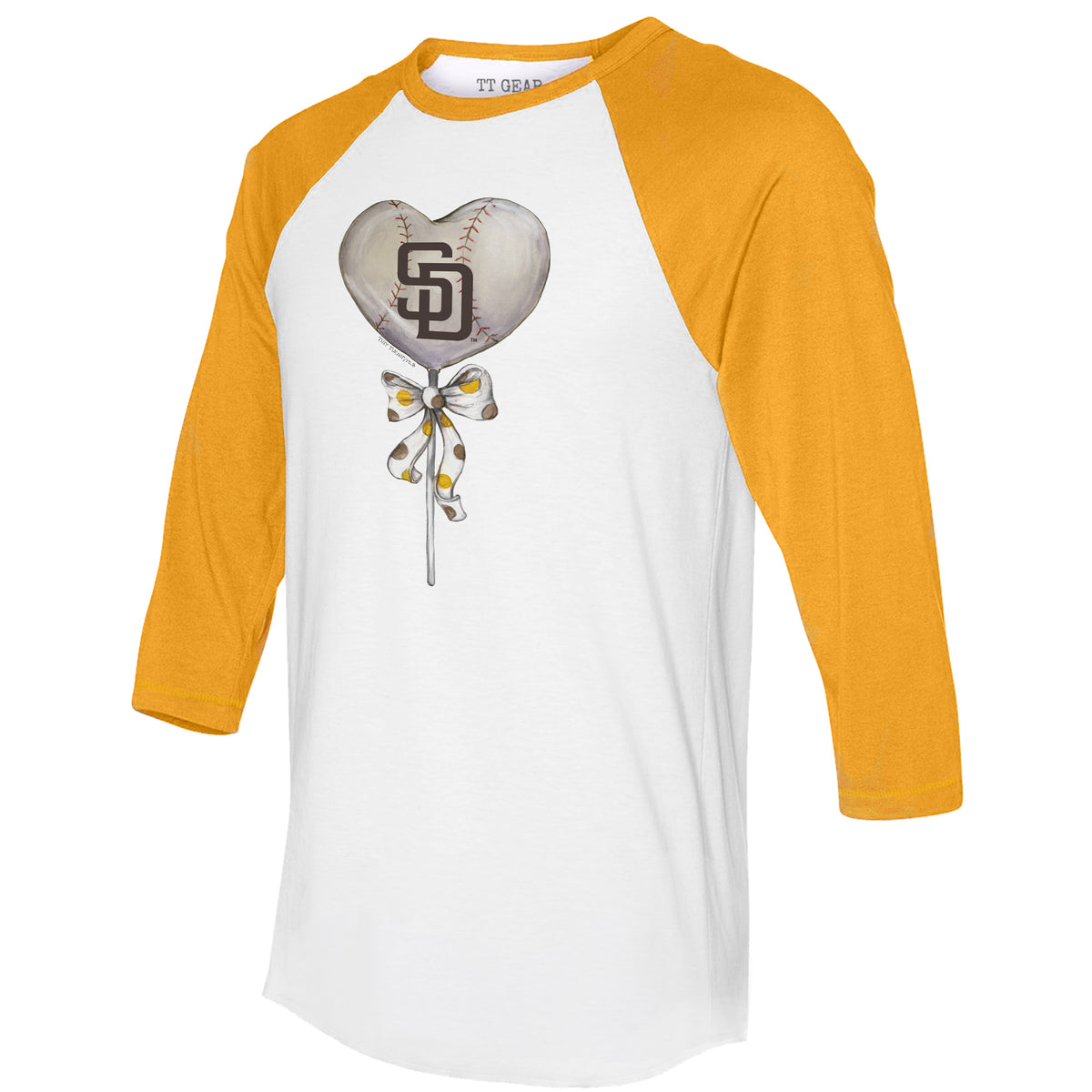 San Diego Padres Heart Lolly 3/4 Gold Sleeve Raglan