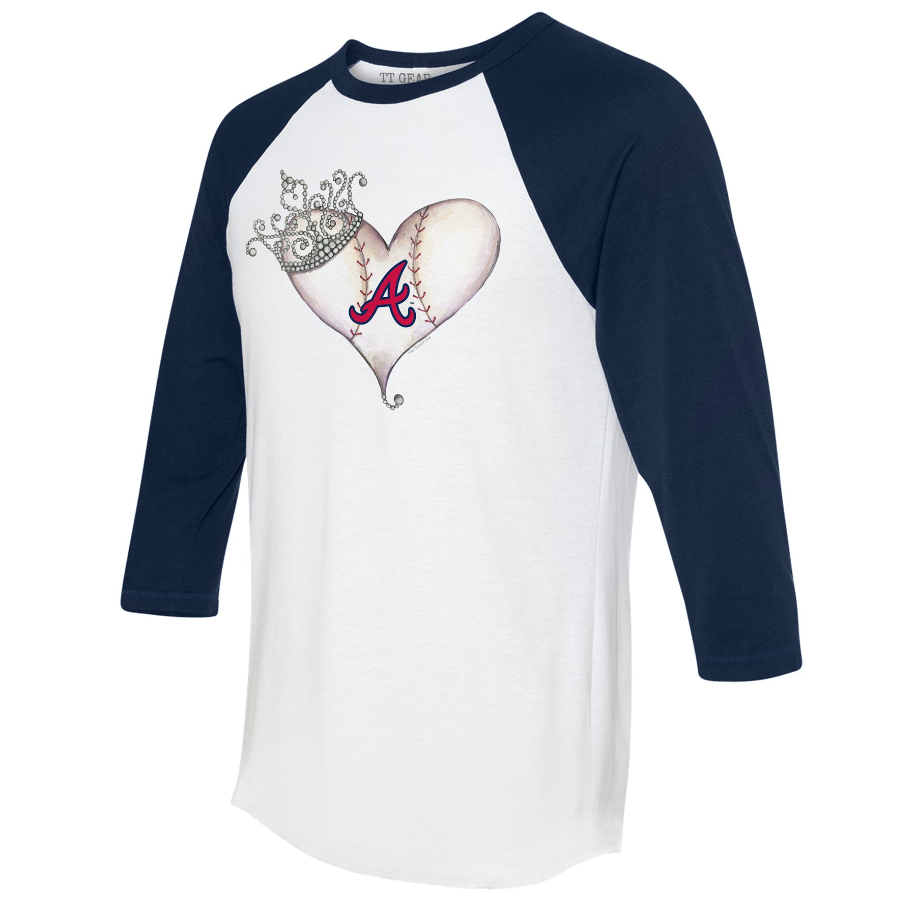 Atlanta Braves Tiara Heart 3/4 Navy Blue Sleeve Raglan