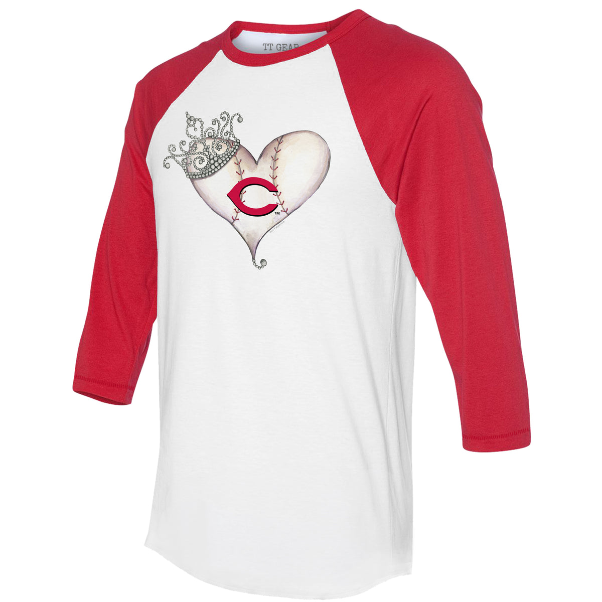 Cincinnati Reds Tiara Heart 3/4 Red Sleeve Raglan