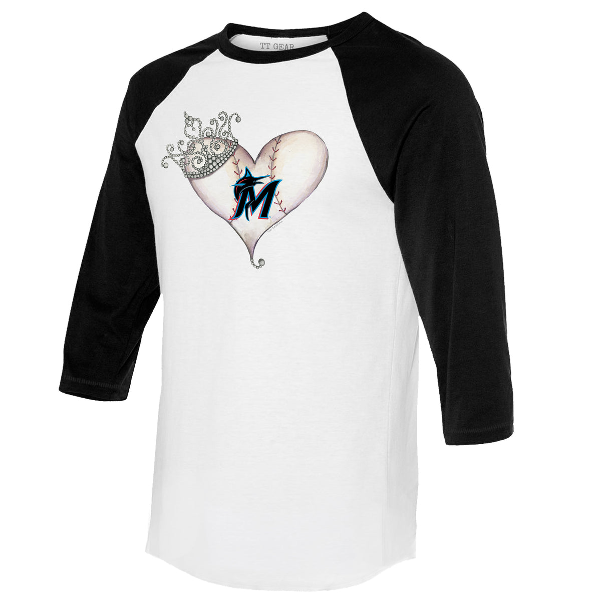 Miami Marlins Tiara Heart 3/4 Black Sleeve Raglan