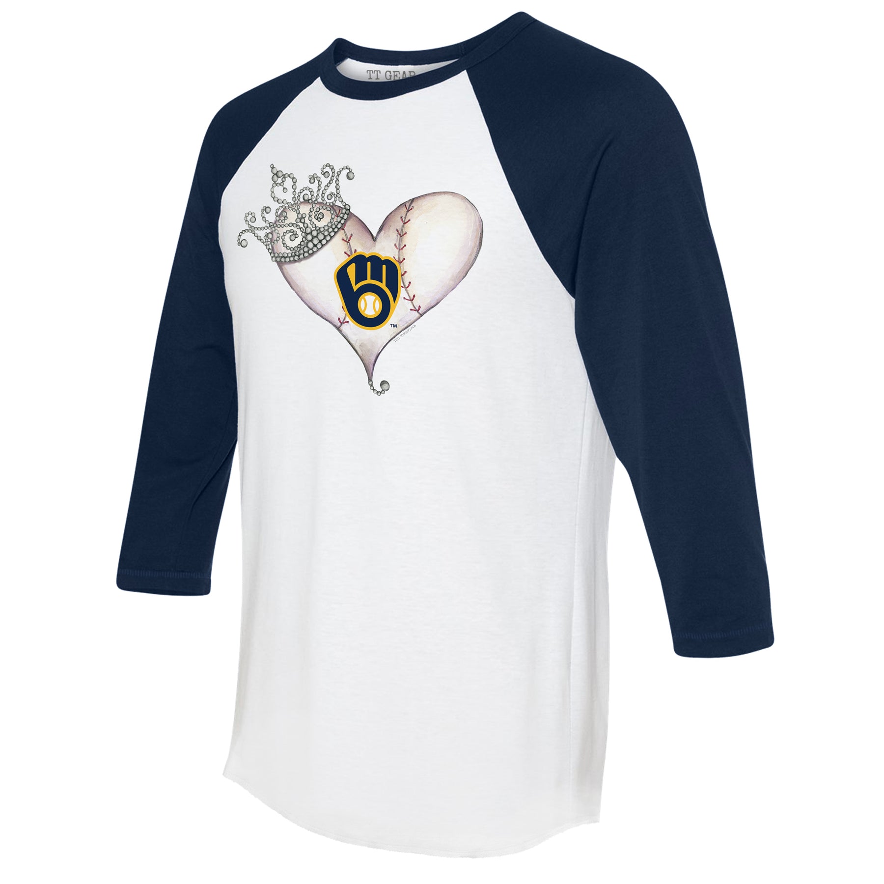 Milwaukee Brewers Tiara Heart 3/4 Navy Blue Sleeve Raglan