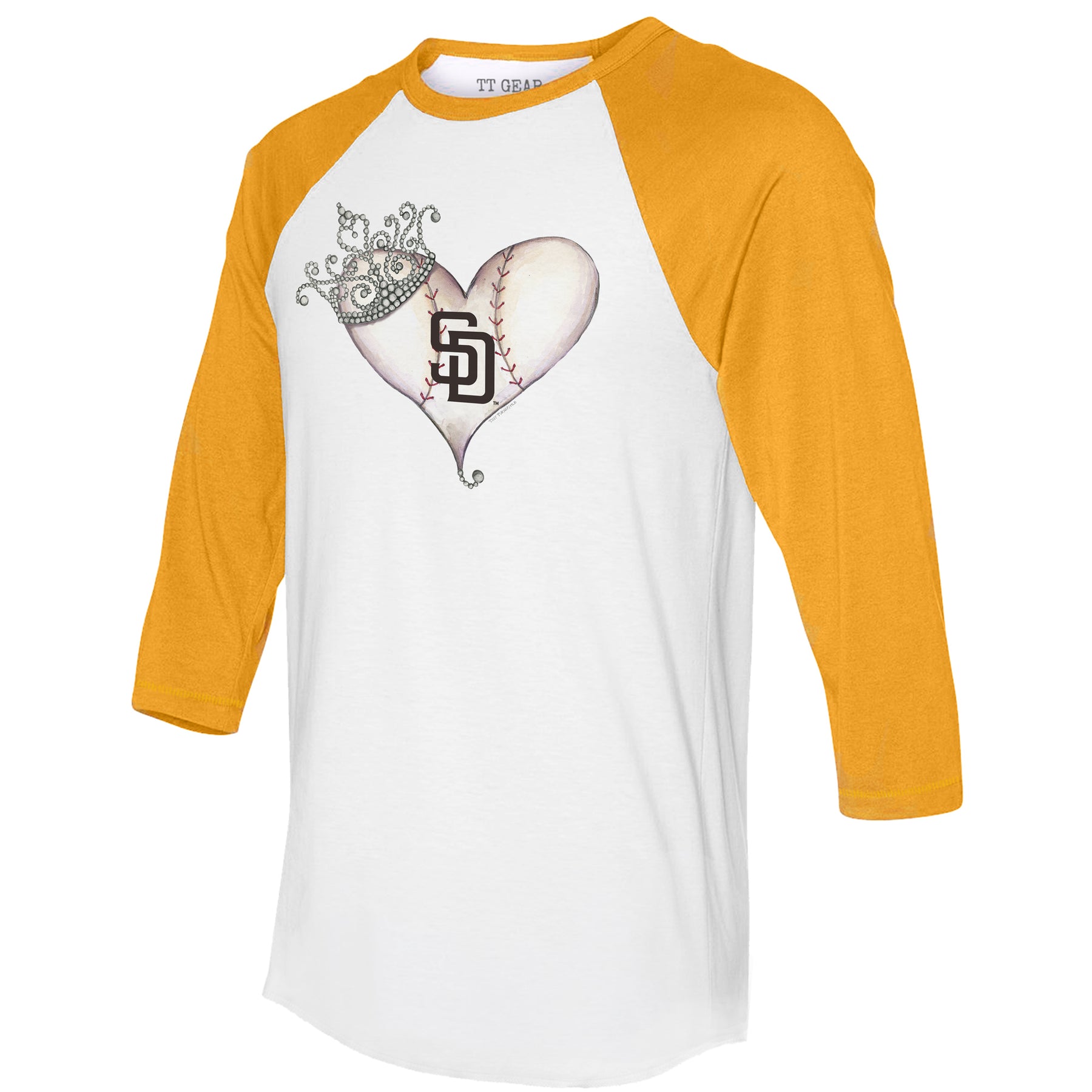 San Diego Padres Tiara Heart 3/4 Gold Sleeve Raglan