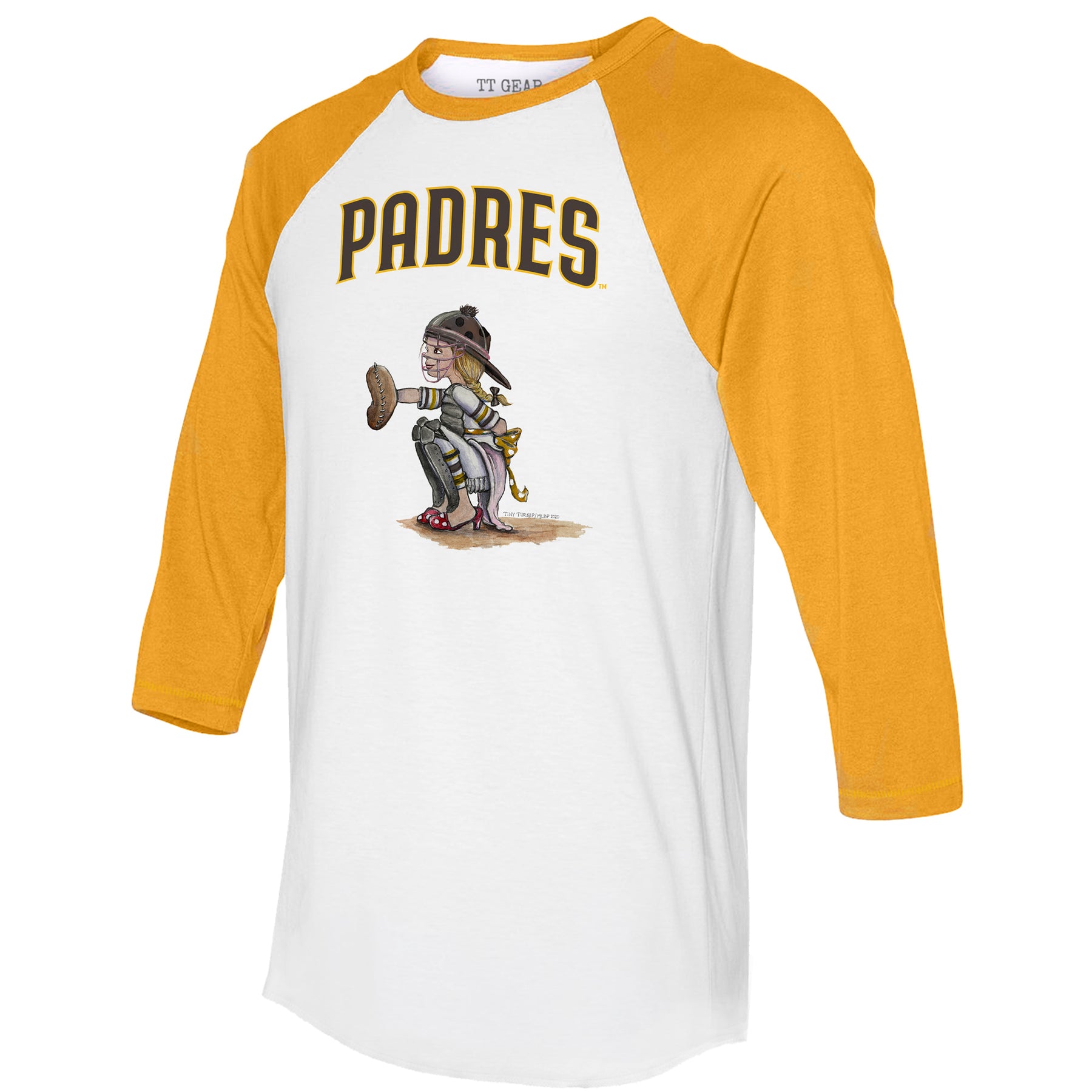 San Diego Padres Kate the Catcher 3/4 Gold Sleeve Raglan