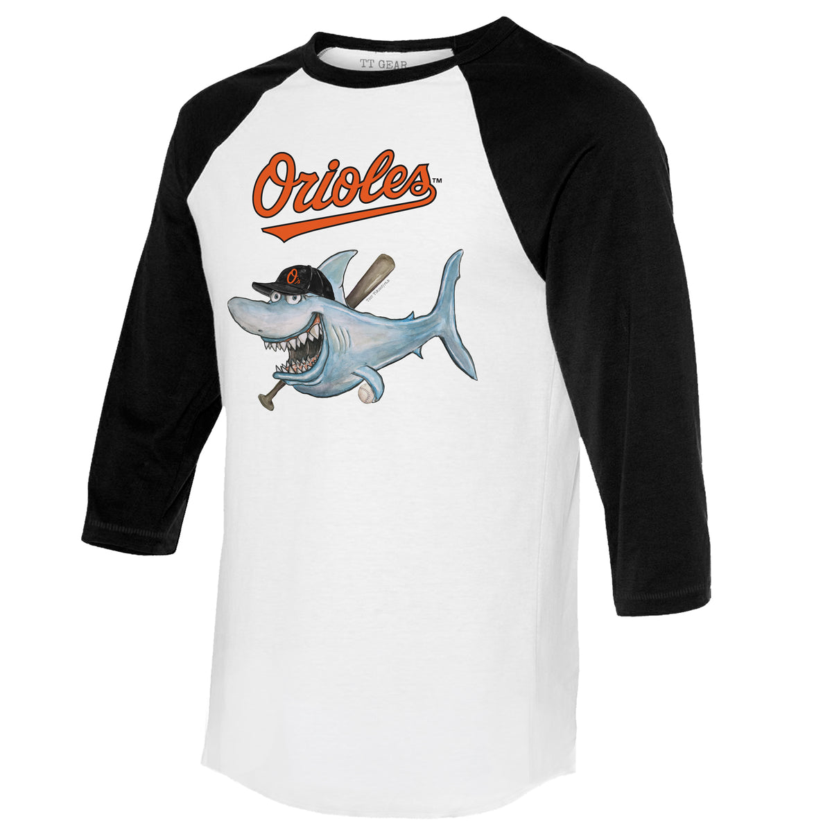 Baltimore Orioles Shark 3/4 Black Sleeve Raglan