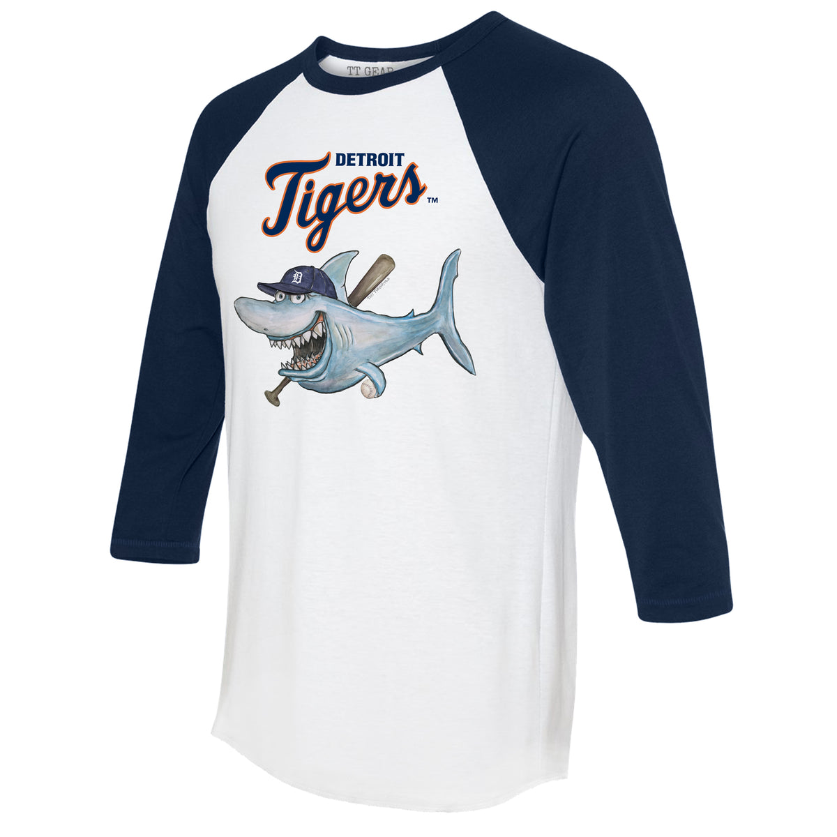 Detroit Tigers Shark 3/4 Navy Blue Sleeve Raglan