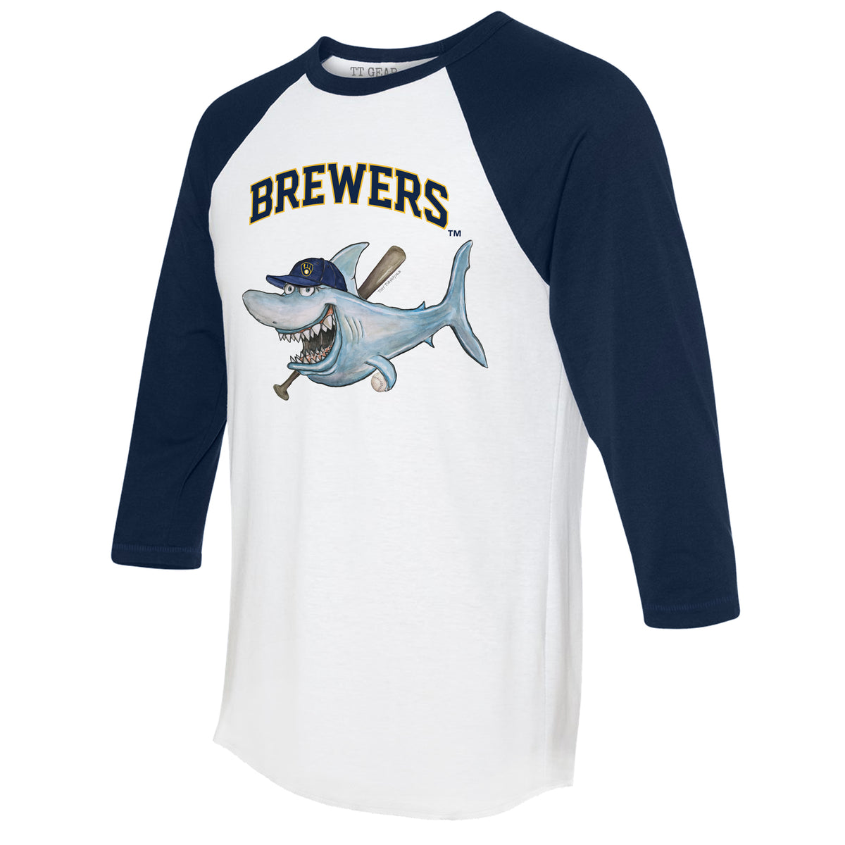 Milwaukee Brewers Shark 3/4 Navy Blue Sleeve Raglan