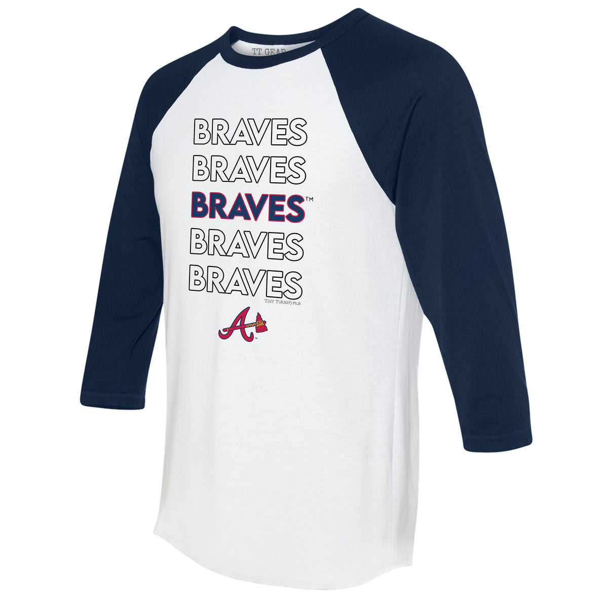 Atlanta Braves Stacked 3/4 Navy Blue Sleeve Raglan