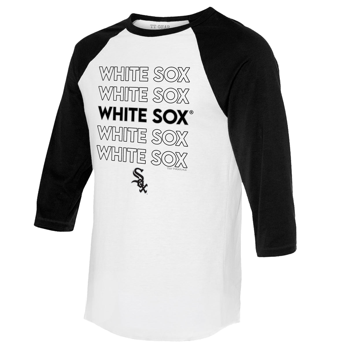 Chicago White Sox Stacked 3/4 Black Sleeve Raglan