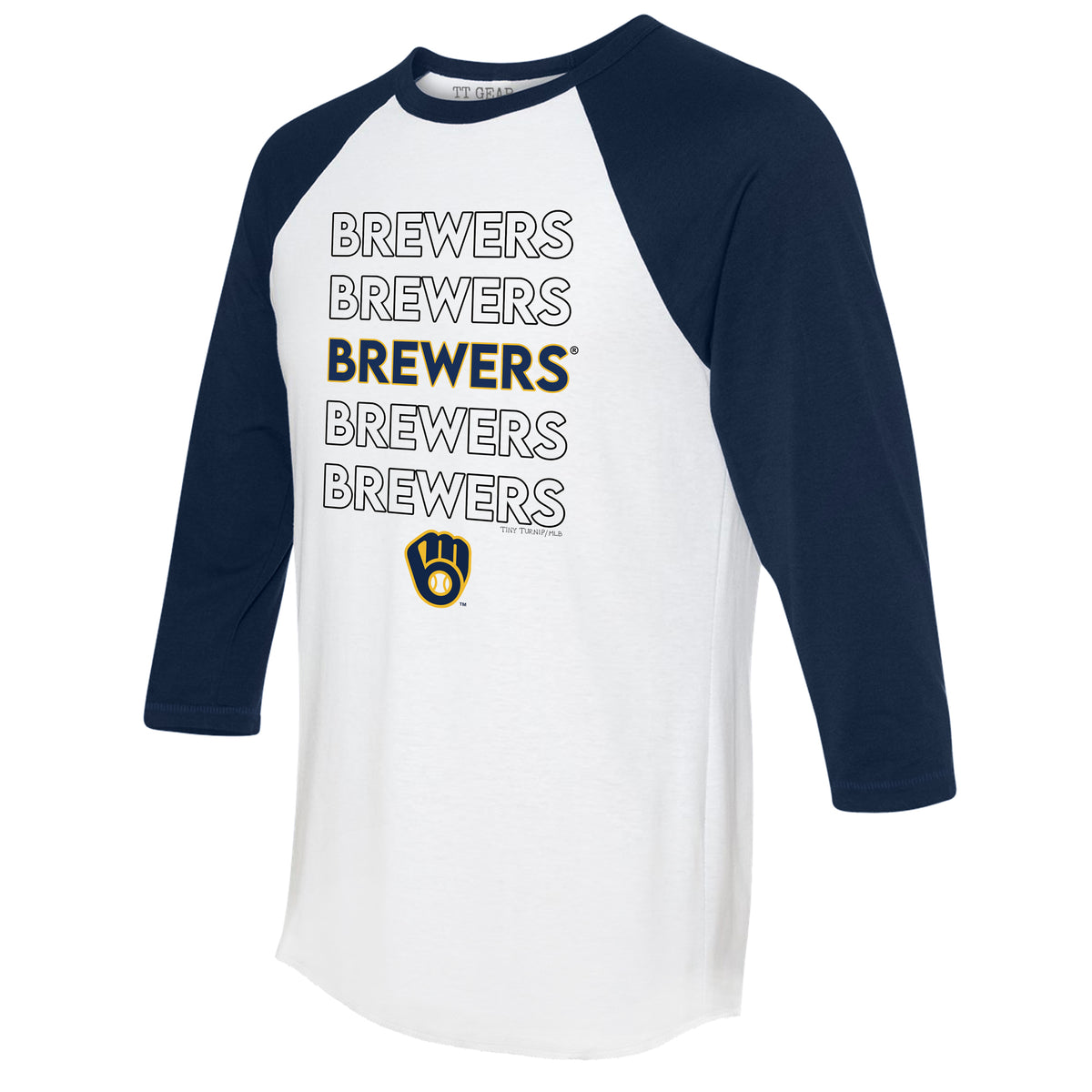 Milwaukee Brewers Stacked 3/4 Navy Blue Sleeve Raglan