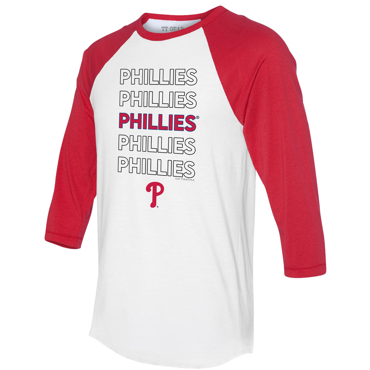 Philadelphia Phillies Stacked 3/4 Red Sleeve Raglan