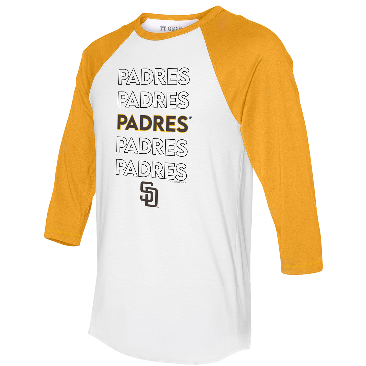 San Diego Padres Stacked 3/4 Gold Sleeve Raglan