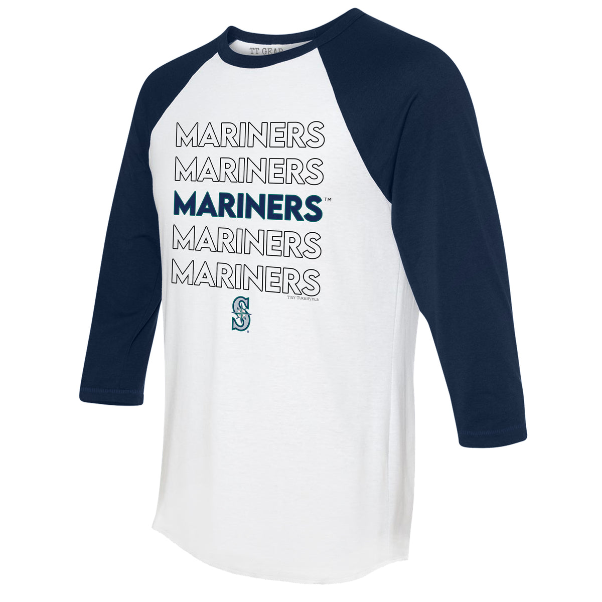 Seattle Mariners Stacked 3/4 Navy Blue Sleeve Raglan