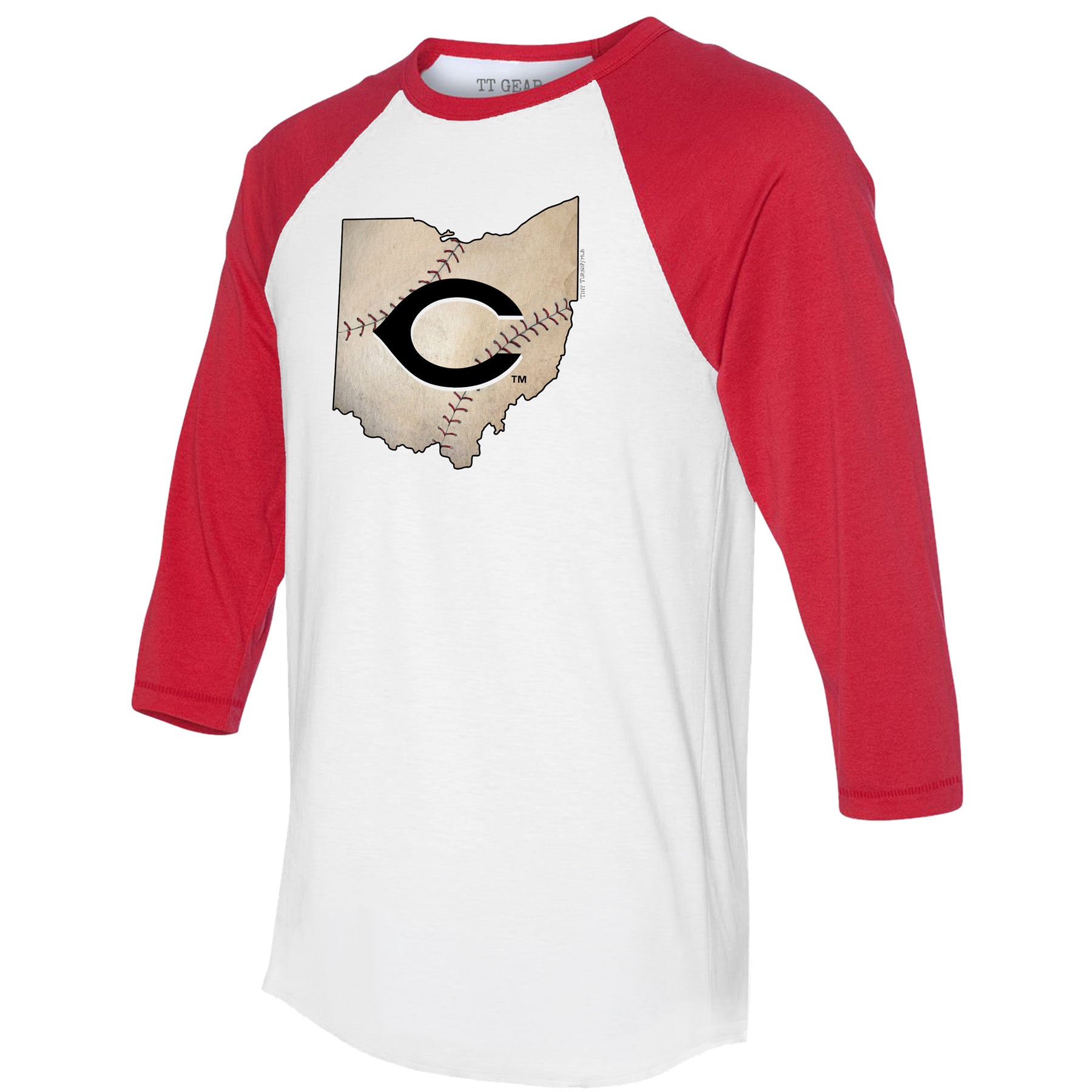 Cincinnati Reds State Outline 3/4 Red Sleeve Raglan