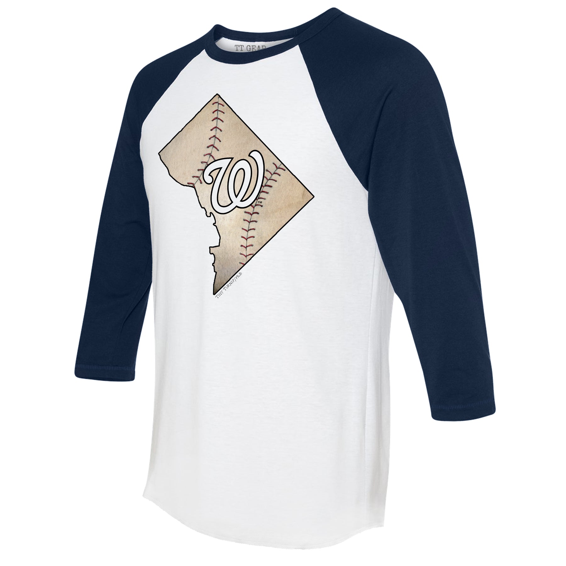 Washington Nationals State Outline 3/4 Navy Blue Sleeve Raglan