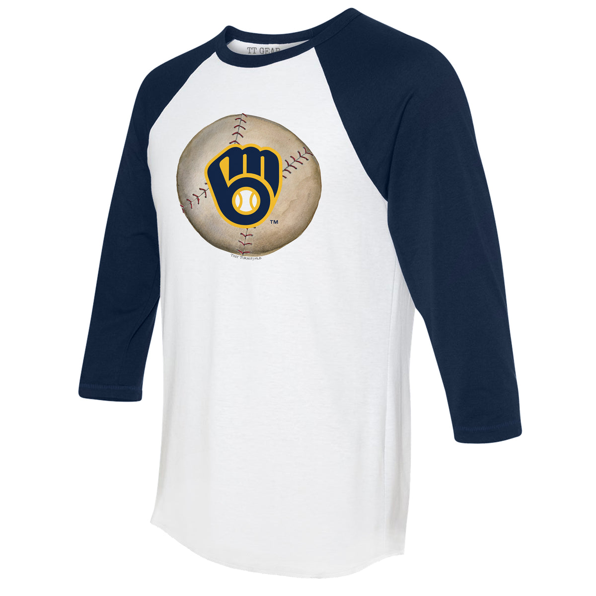 Milwaukee Brewers Stitched Baseball 3/4 Navy Blue Sleeve Raglan