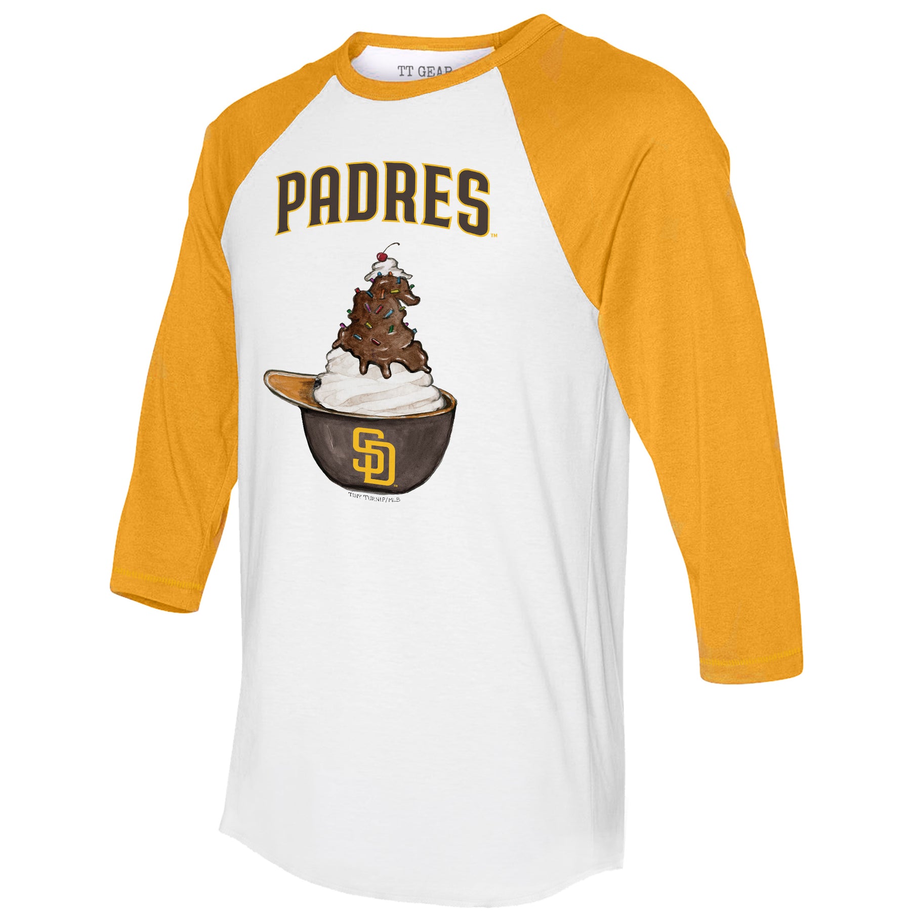 San Diego Padres Sundae Helmet 3/4 Gold Sleeve Raglan