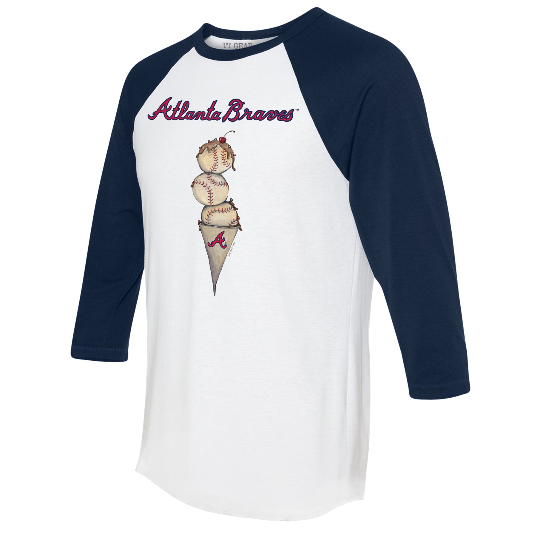 Atlanta Braves Triple Scoop 3/4 Navy Blue Sleeve Raglan