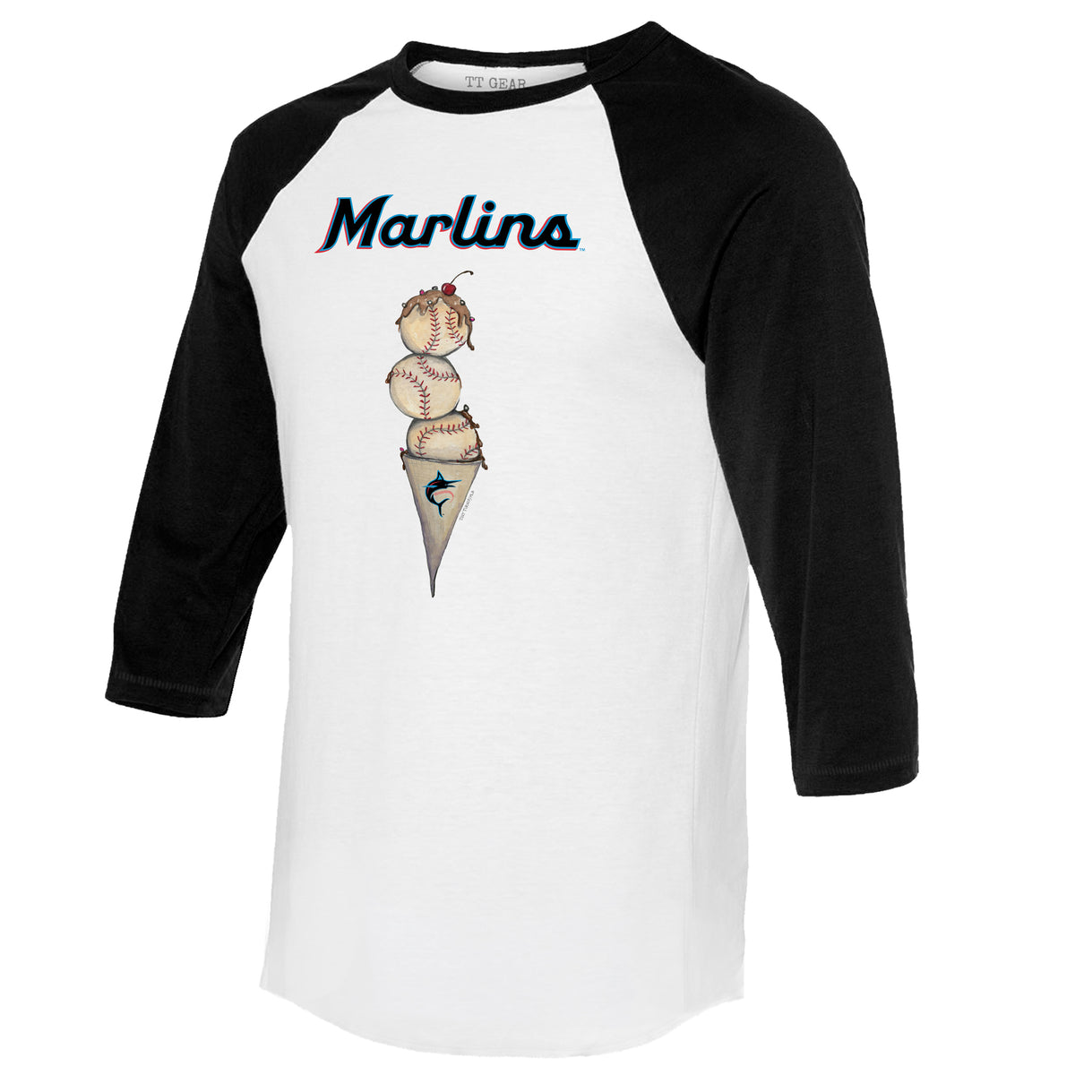Miami Marlins Triple Scoop 3/4 Black Sleeve Raglan