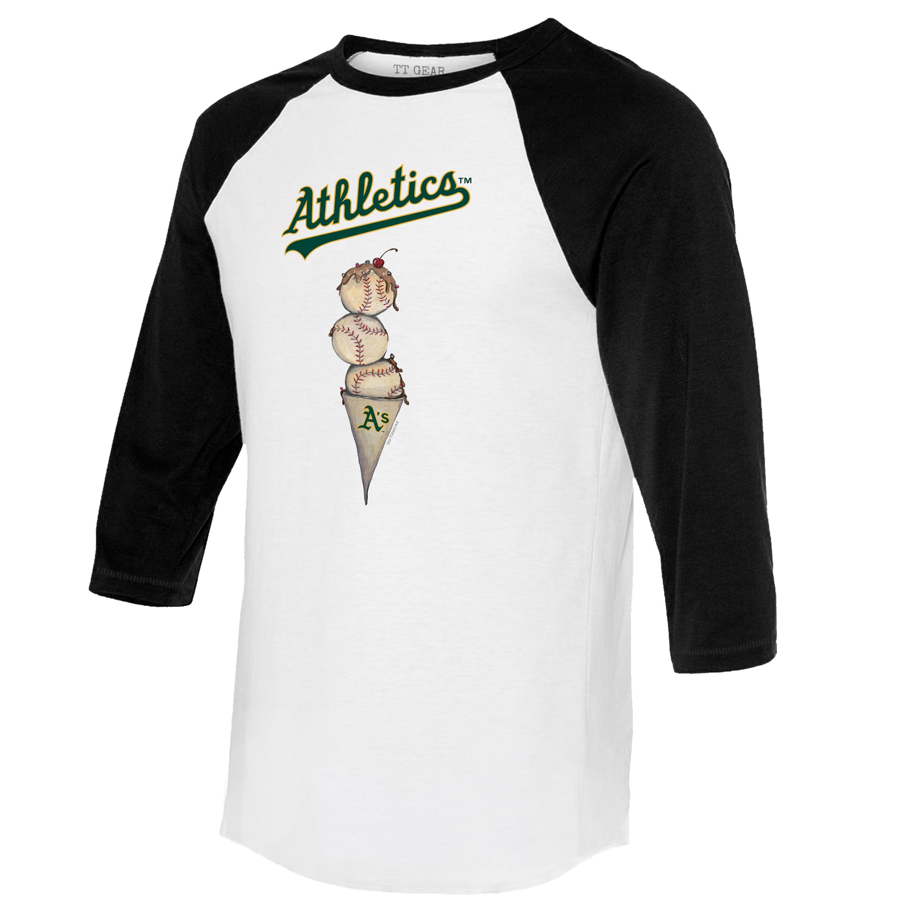 Oakland Athletics Triple Scoop 3/4 Black Sleeve Raglan