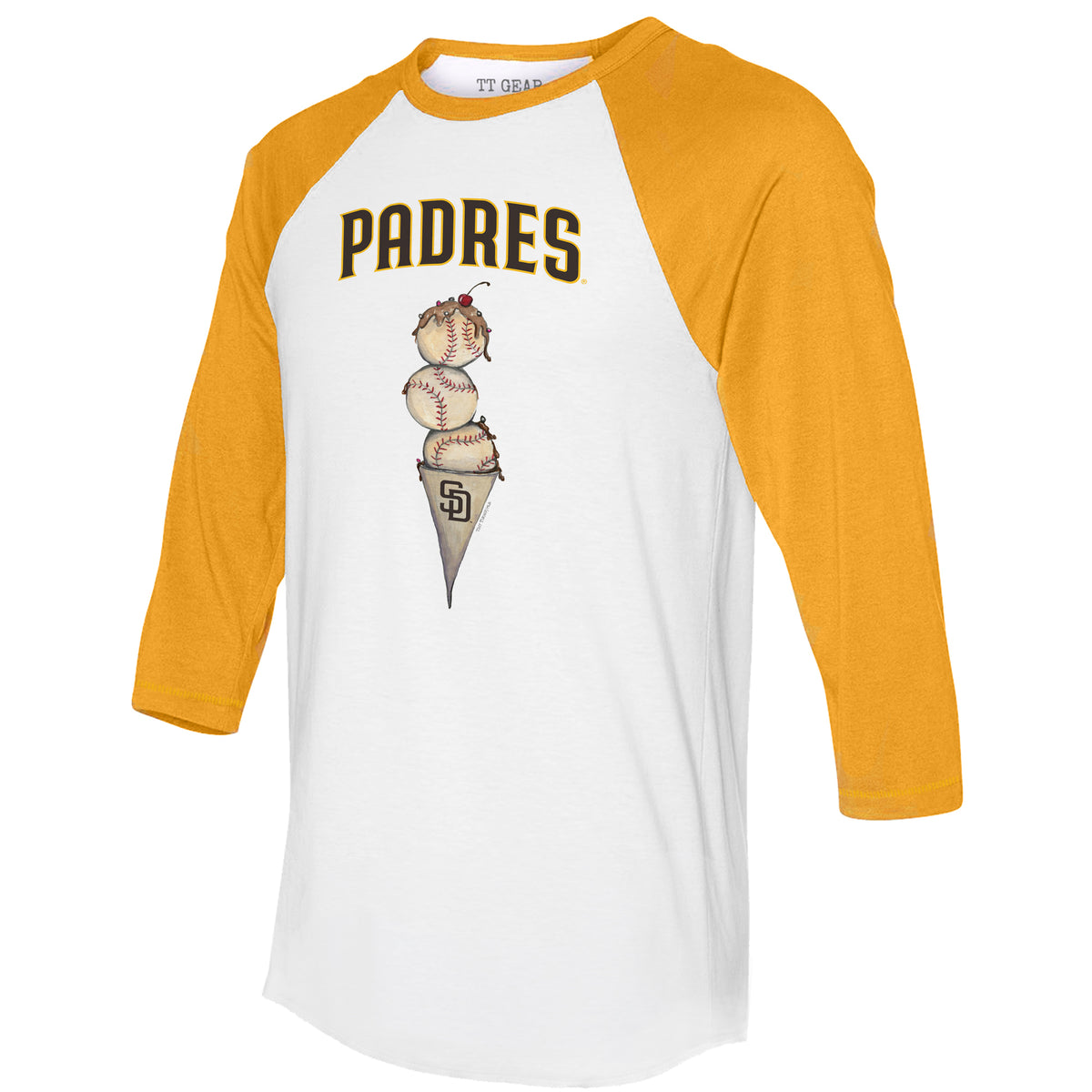 San Diego Padres Triple Scoop 3/4 Gold Sleeve Raglan