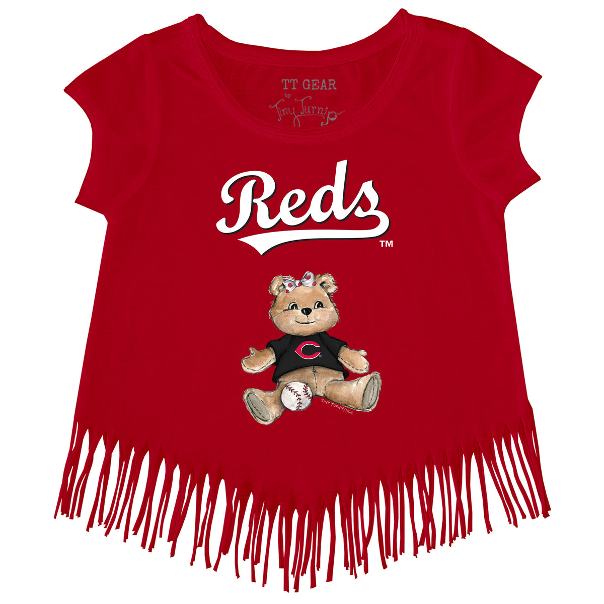 Cincinnati Reds Girl Teddy Fringe Tee - Tiny Turnip