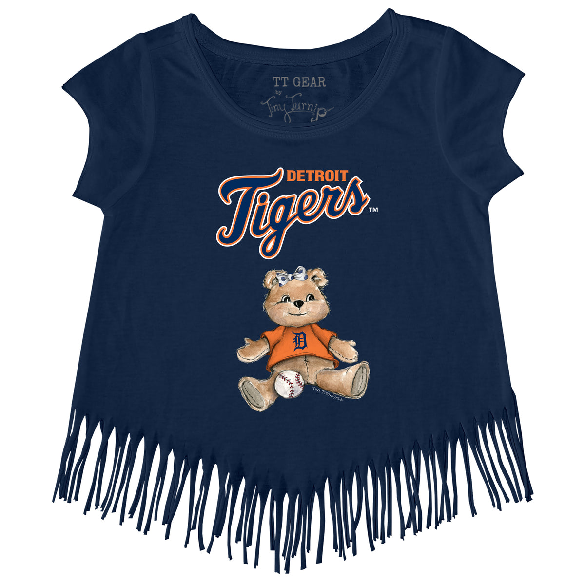 Detroit Tigers Girl Teddy Fringe Tee - Tiny Turnip