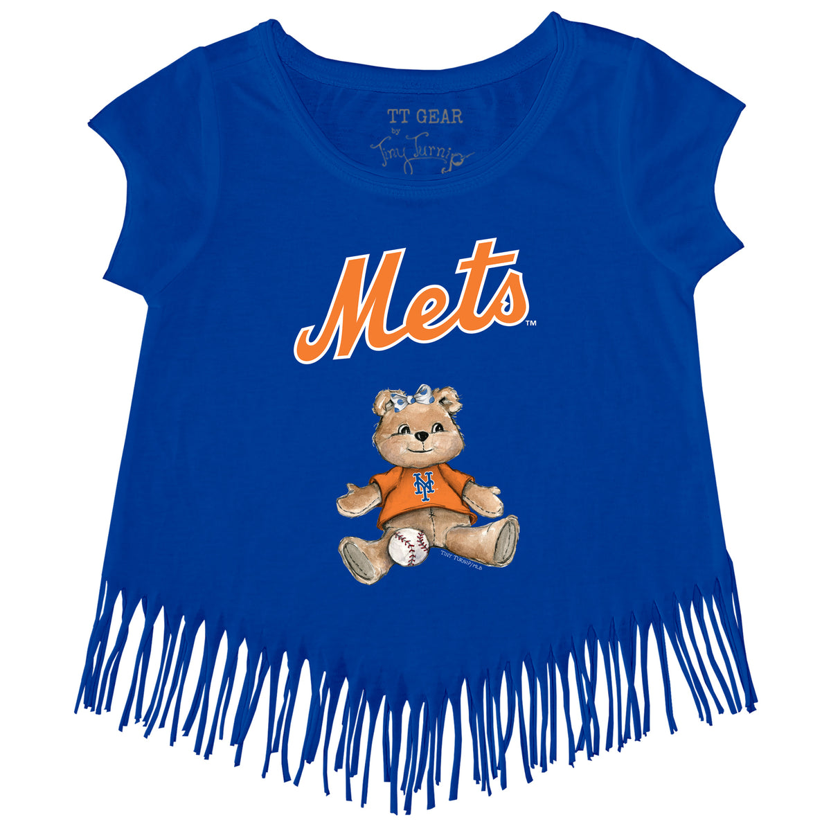 New York Mets Girl Teddy Fringe Tee - Tiny Turnip