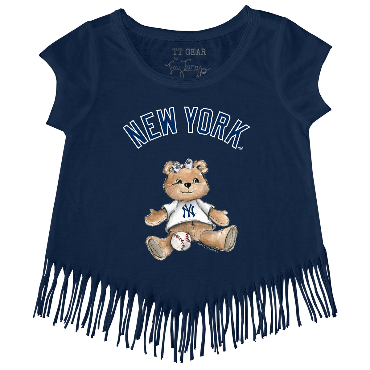 New York Yankees Girl Teddy Fringe Tee - Tiny Turnip