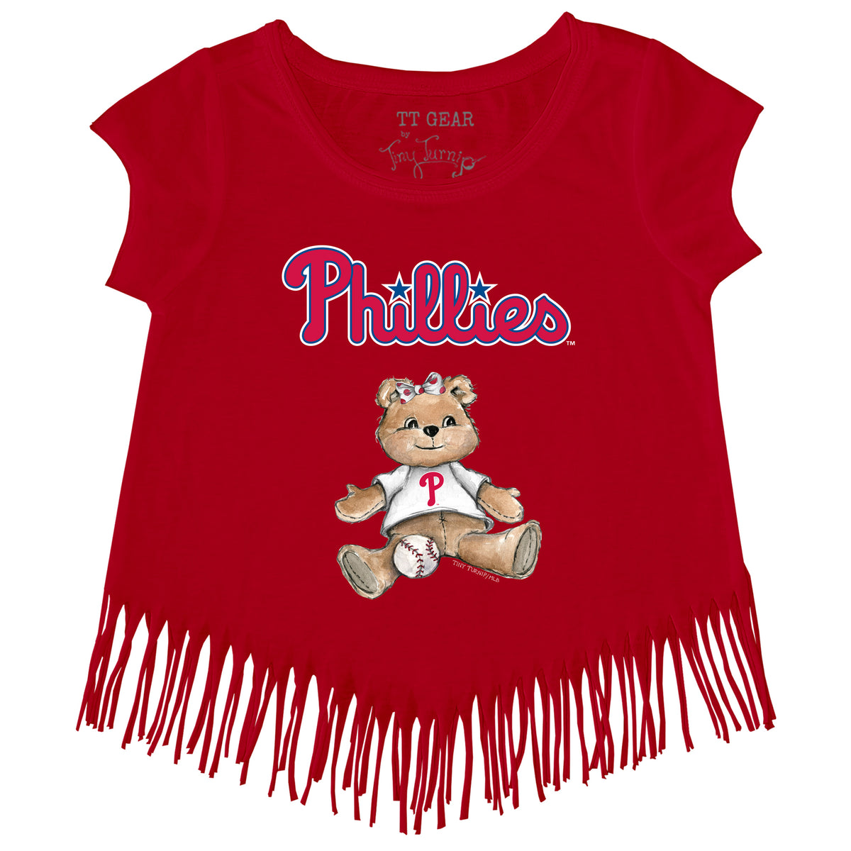 Philadelphia Phillies Girl Teddy Fringe Tee - Tiny Turnip
