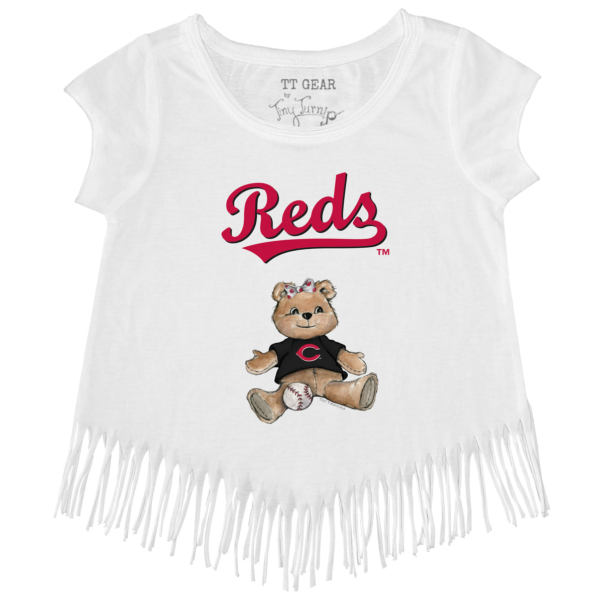 Cincinnati Reds Girl Teddy Fringe Tee - Tiny Turnip