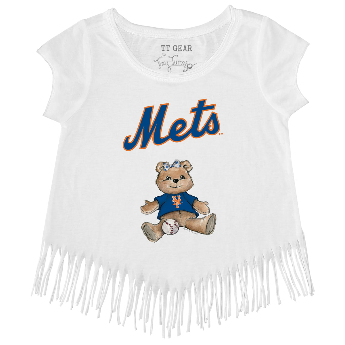 New York Mets Girl Teddy Fringe Tee - Tiny Turnip