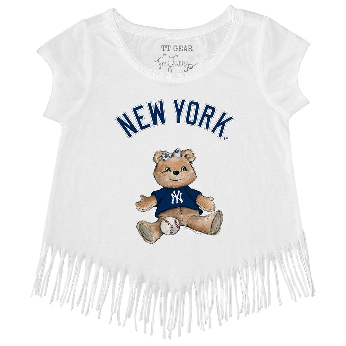 New York Yankees Girl Teddy Fringe Tee - Tiny Turnip