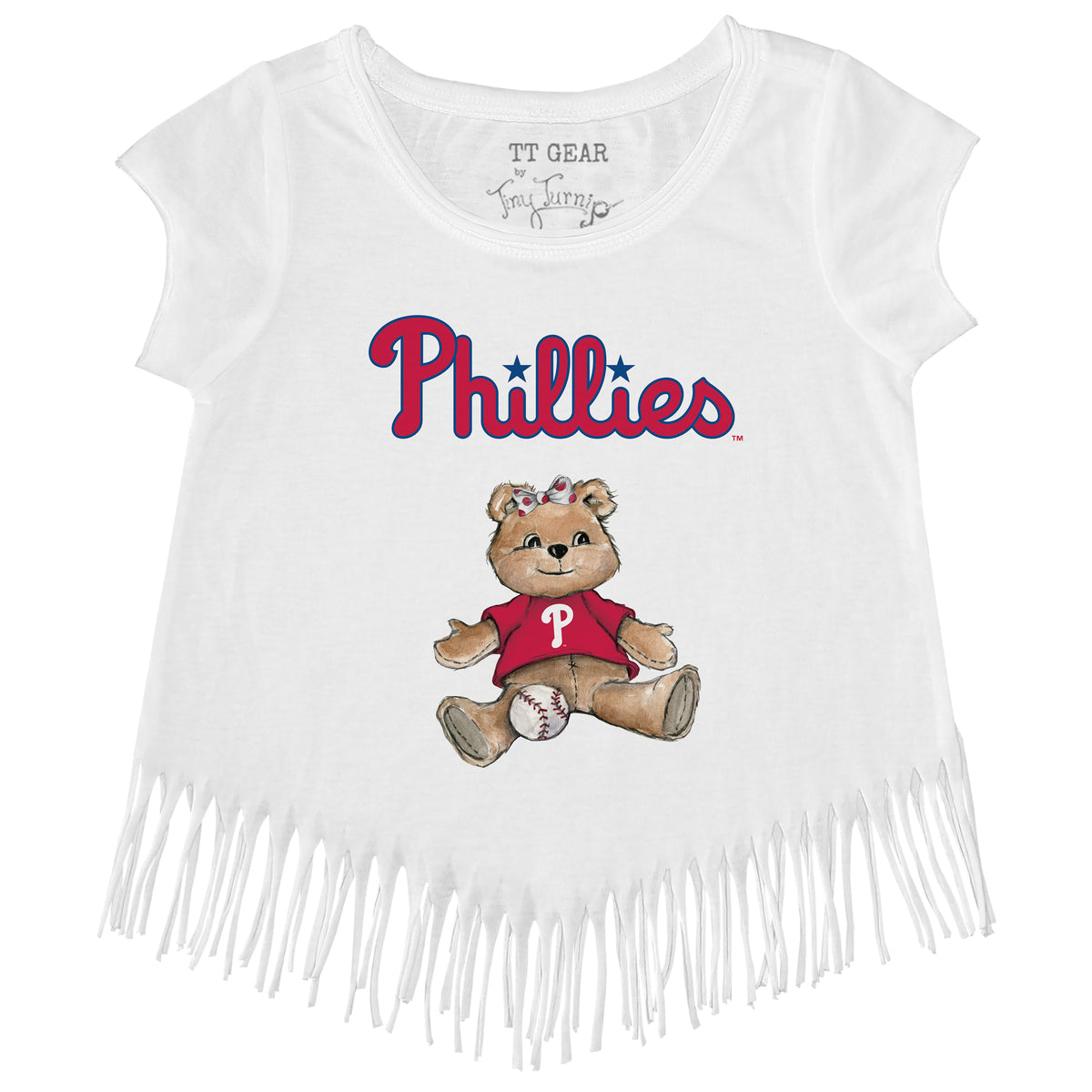 Philadelphia Phillies Girl Teddy Fringe Tee - Tiny Turnip