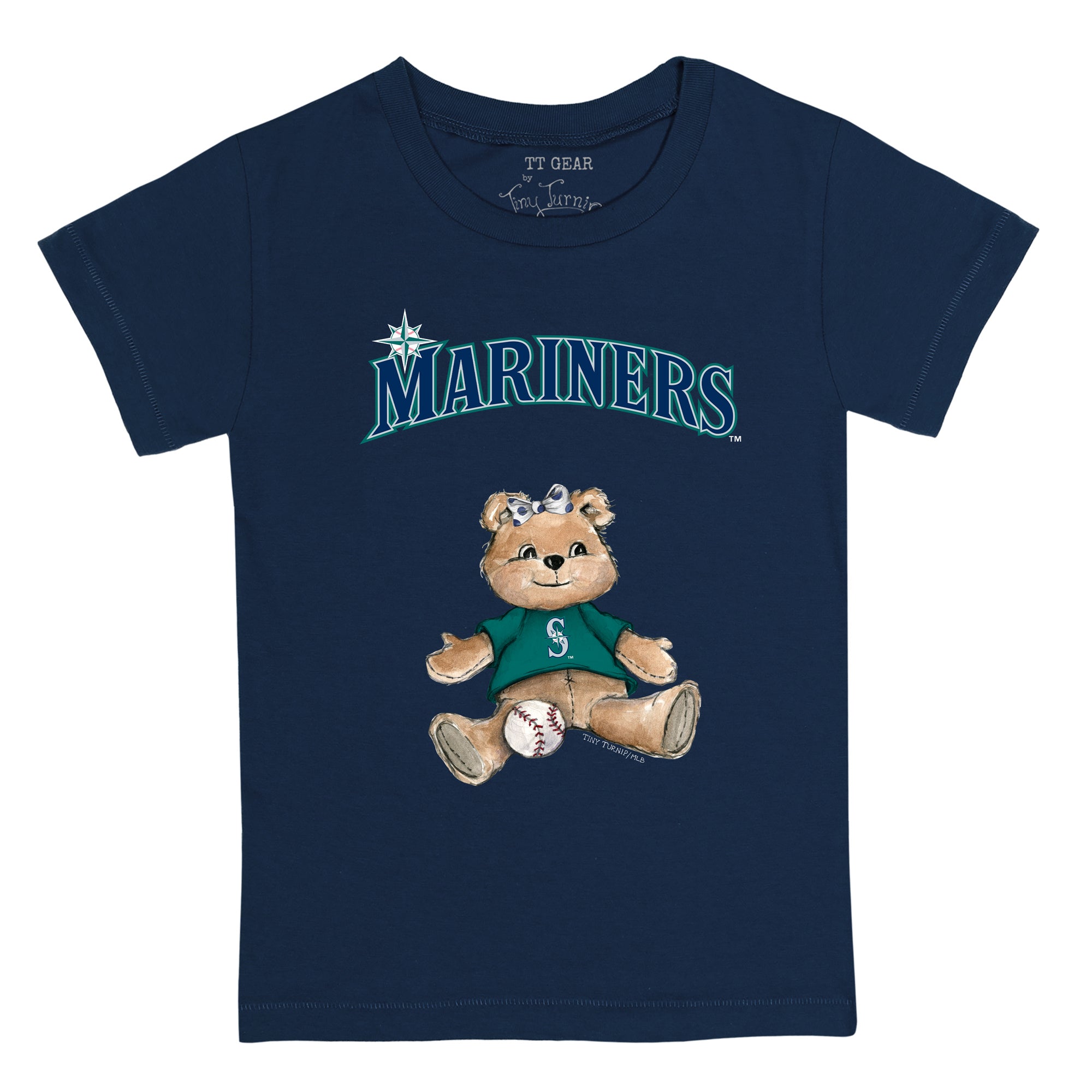 Girls Toddler Tiny Turnip Navy Seattle Mariners State Outline Fringe T-Shirt Size: 4T