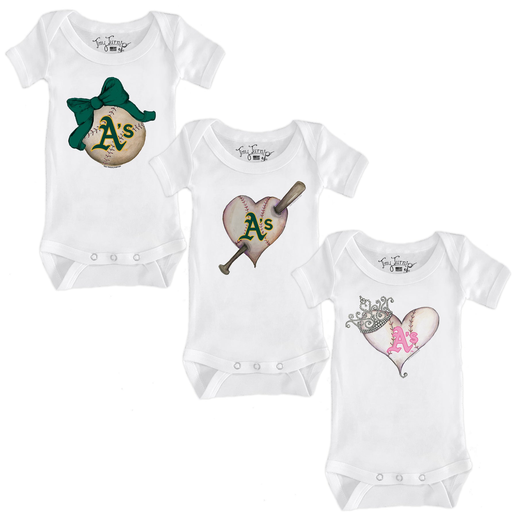 Oakland Athletics Hearts and Bows Short Sleeve Snapper Bundle