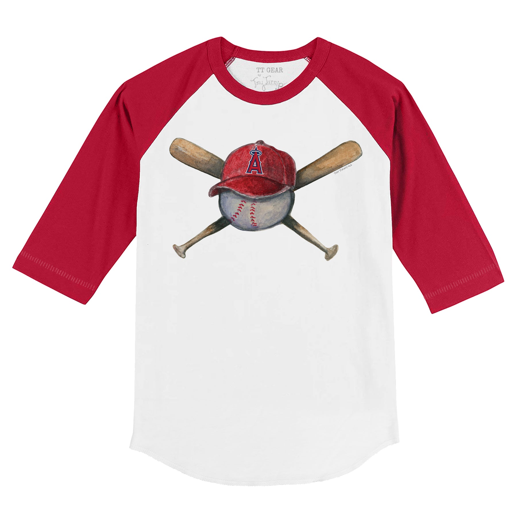 Los Angeles Angels Hat Crossbats 3/4 Red Sleeve Raglan