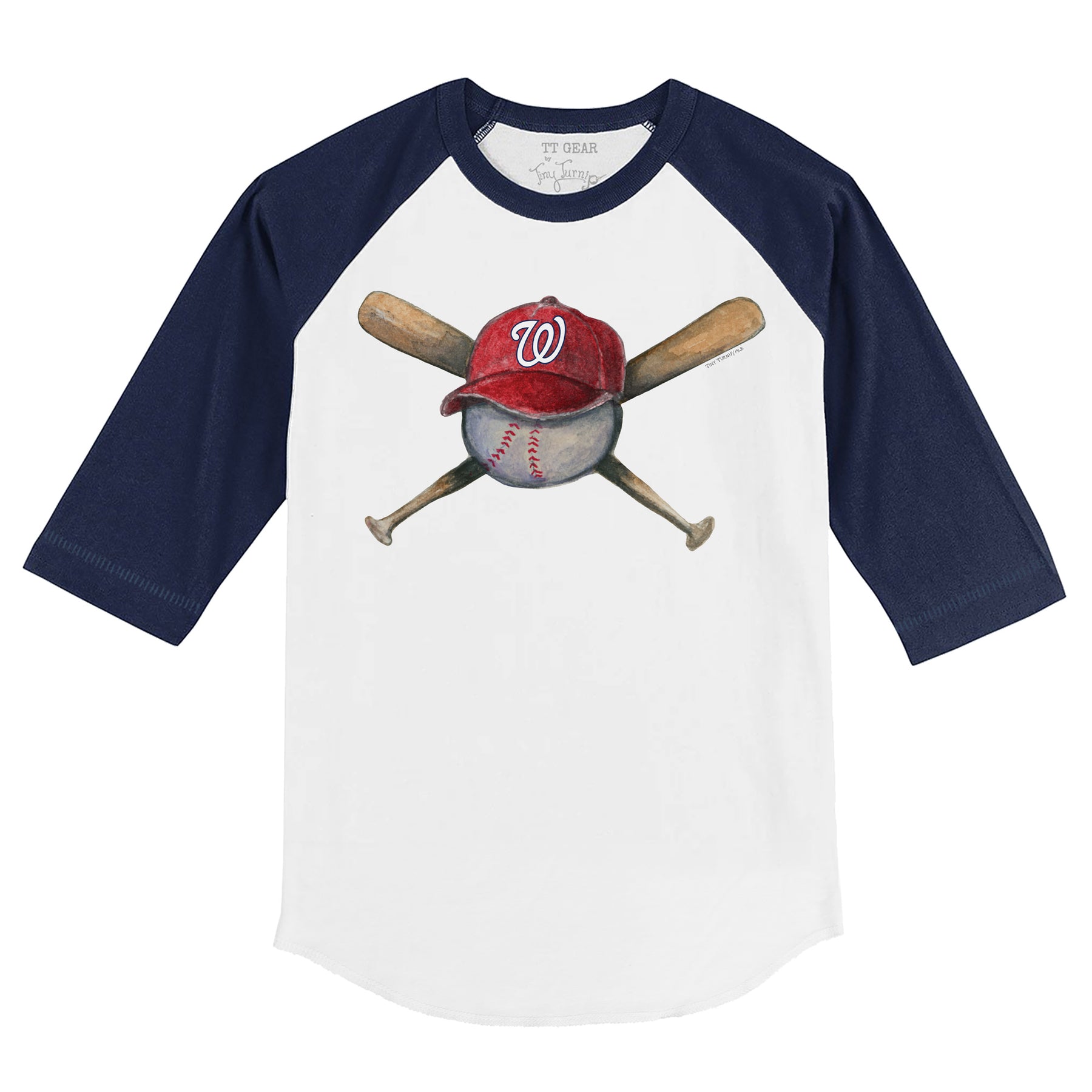 Washington Nationals Hat Crossbats 3/4 Navy Blue Sleeve Raglan